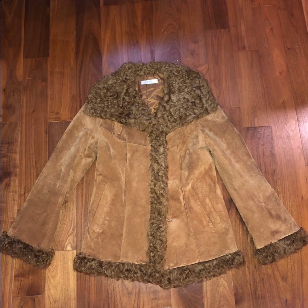 Women’s Medium Brown Guess Leather/Lamb Fur Coat